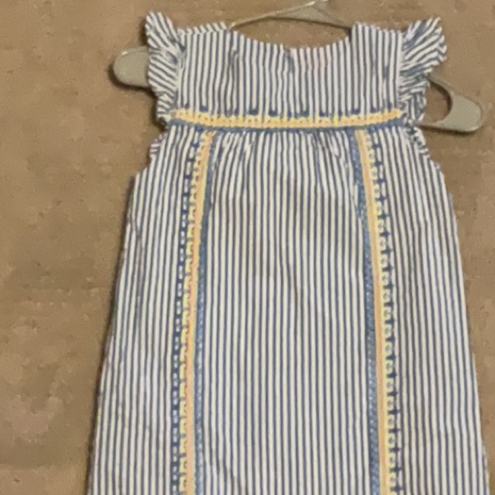 Vineyard Vines 8 Girls Blue Embroidered Seersucker Stripe Shift Dress Ruffled